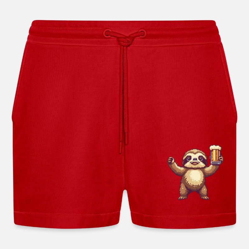 Faultier Pixel Bier - Organic Relaxed Cropped Shorts Made in EU - Rot