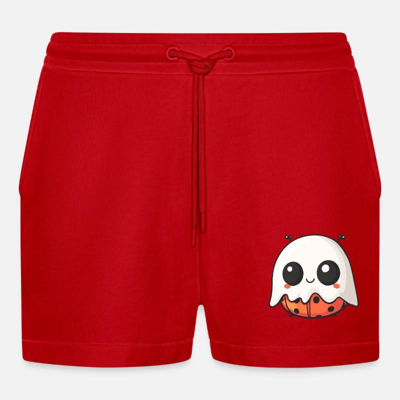 Ladybug Halloween Comic Ghost - Organic Relaxed Cropped Shorts Made in EU - red