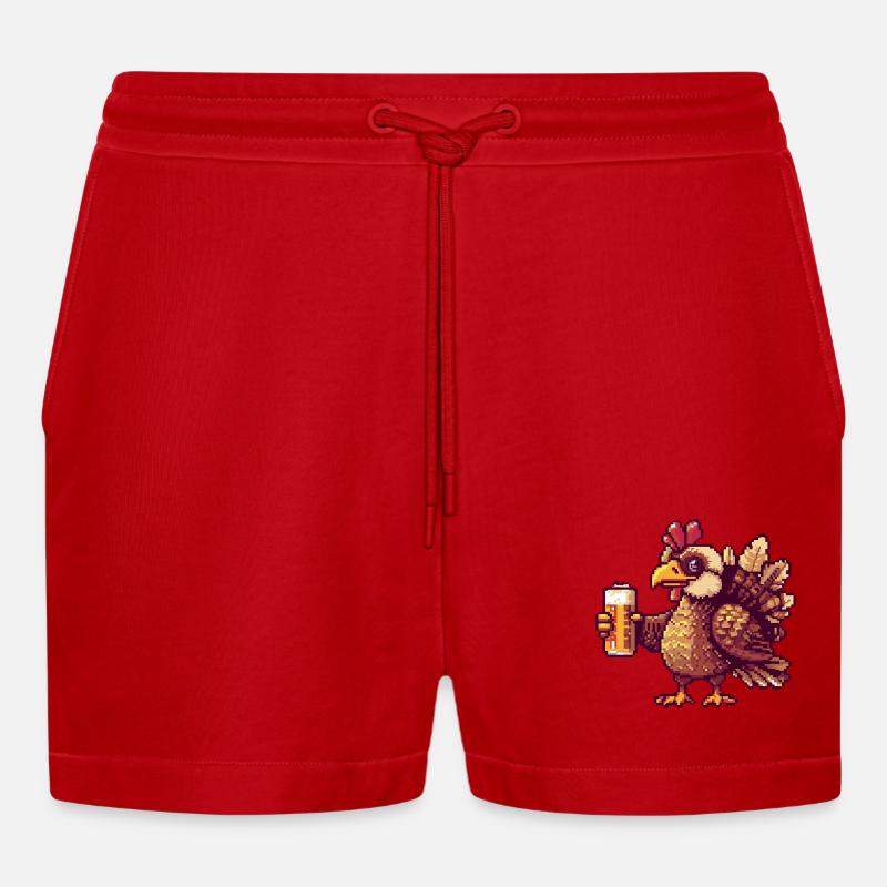 Truthahn Pixel Bier - Organic Relaxed Cropped Shorts Made in EU - Rot