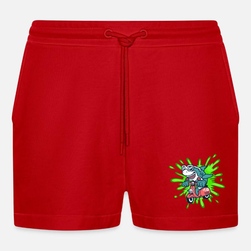 Hai lustig Mofa Moped Roller Comic - Organic Relaxed Cropped Shorts Made in EU - Rot