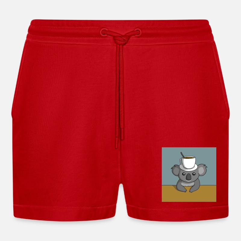 Koala Kaffeepause - Organic Relaxed Cropped Shorts Made in EU - Rot