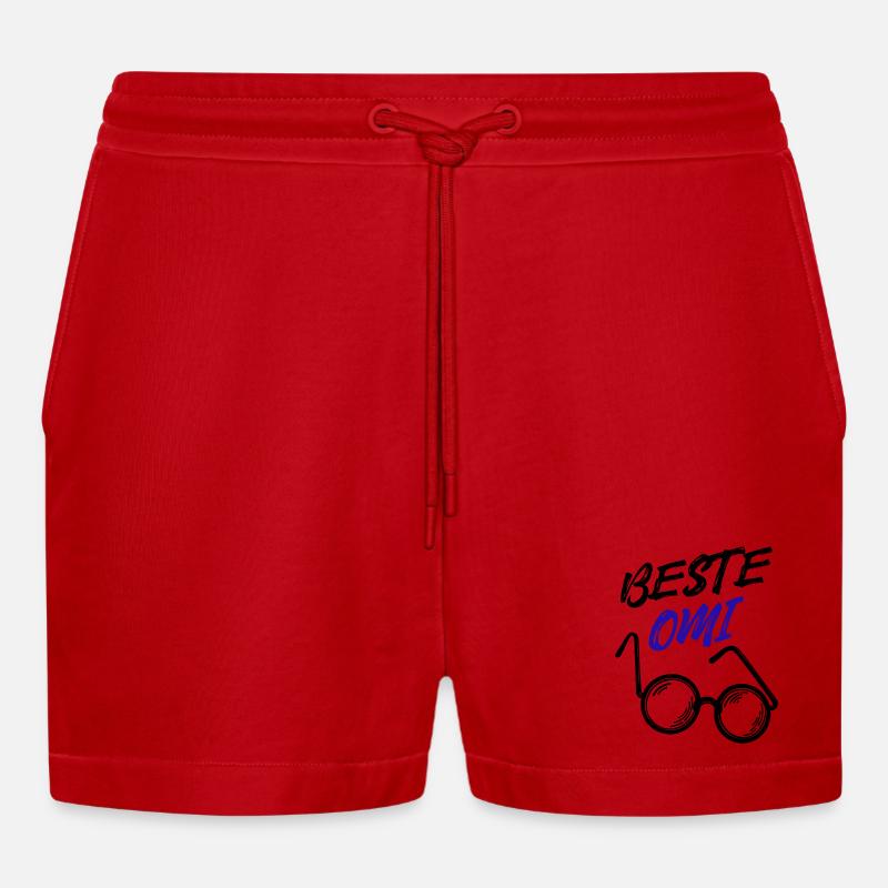 Oma Großmutter Beste Omi Brille Statement - Organic Relaxed Cropped Shorts Made in EU - Rot