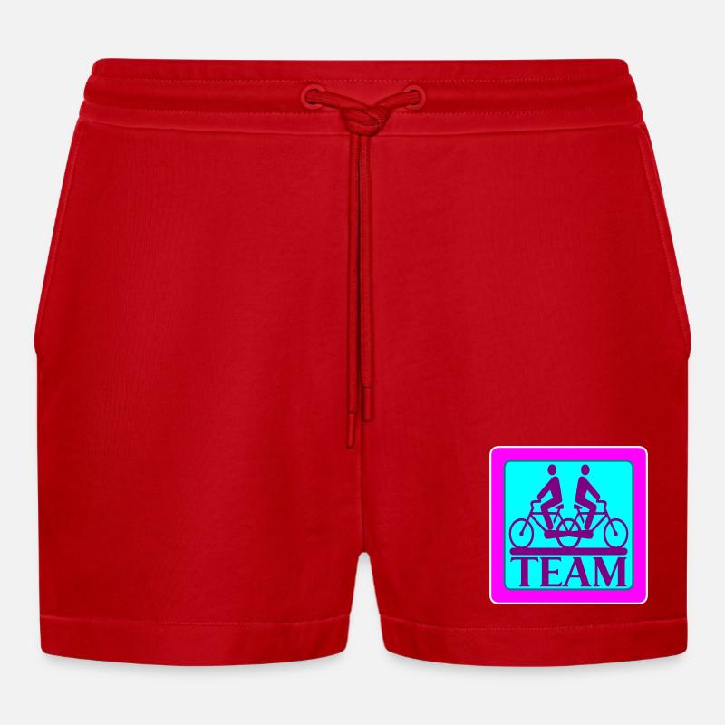TEAM PROBLEMS - BICYCLE - STRATEGY - Organic Relaxed Cropped Shorts Made in EU - red