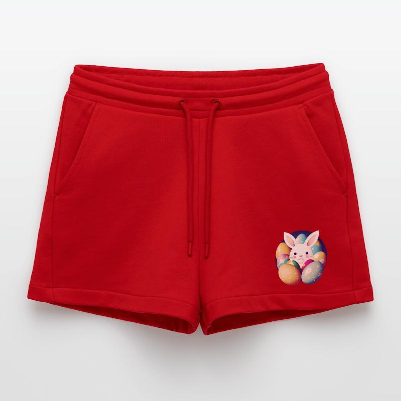 Easter bunny with Easter eggs Organic Relaxed Cropped Shorts Made in EU