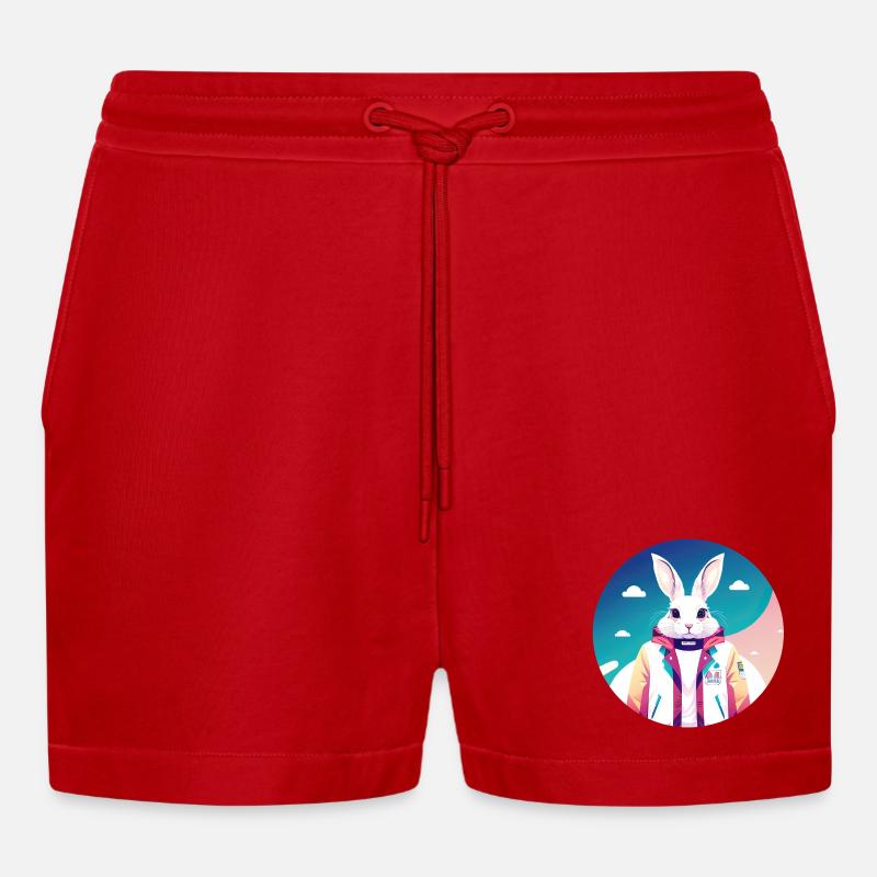 Bunny, Rabbit, Easter Bunny - Organic Relaxed Cropped Shorts Made in EU - red