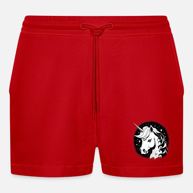 Goth Einhorn - Organic Relaxed Cropped Shorts Made in EU - Rot