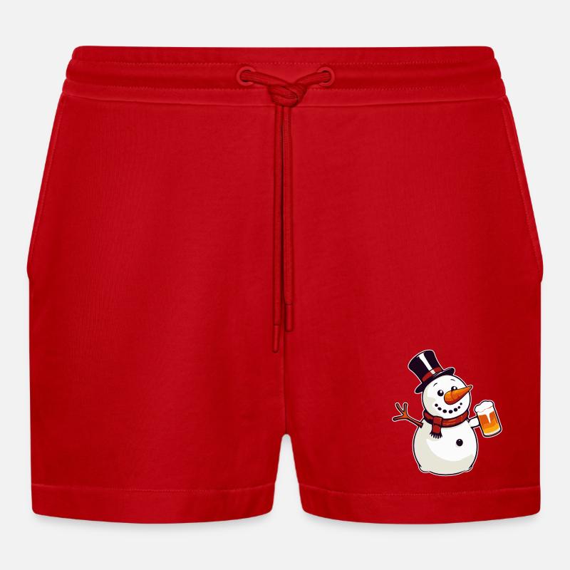 Schneemann mit Bier - Organic Relaxed Cropped Shorts Made in EU - Rot