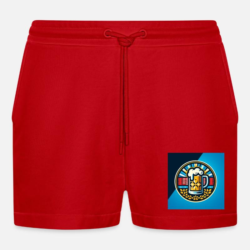 Bier Logo 3 - Organic Relaxed Cropped Shorts Made in EU - Rot