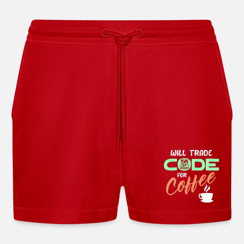 Programmer Developer Code Statement Computer - Organic Relaxed Cropped Shorts Made in EU - red