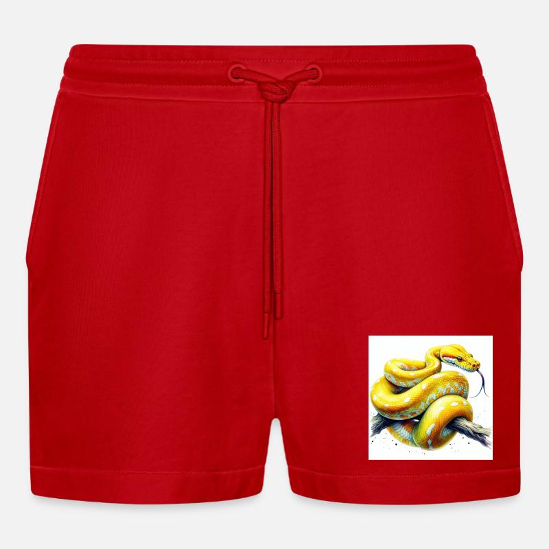 Gelbe Python - Organic Relaxed Cropped Shorts Made in EU - Rot