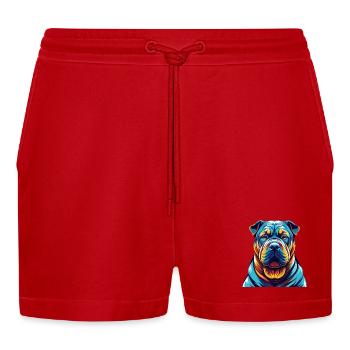 Shar Pei Hunderasse Bunte Karikatur Kawaii - Organic Relaxed Cropped Shorts Made in EU - Rot - Vorne