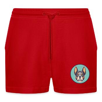 Braque Saint Germain Dog Breed Cartoon Kawaii Pet - Organic Relaxed Cropped Shorts Made in EU - red - Front