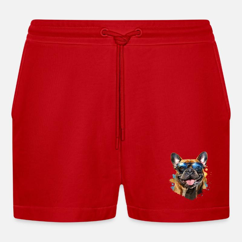 Frenchie mit Sonnenbrille - Organic Relaxed Cropped Shorts Made in EU - Rot
