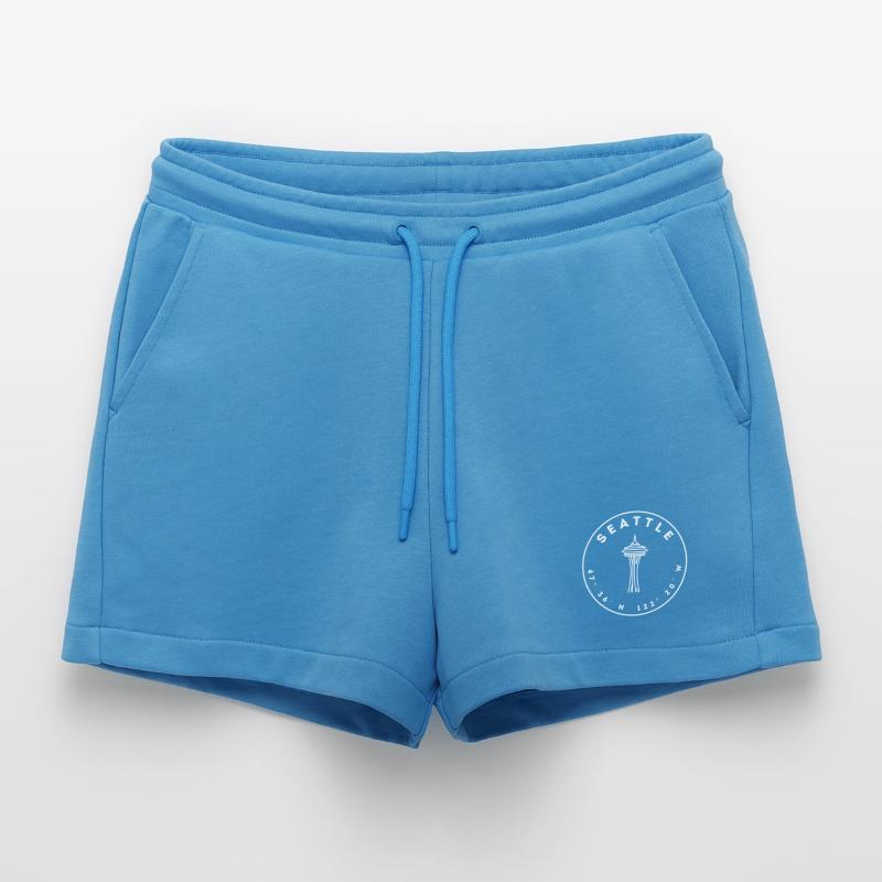 Seattle mit Space Needle und Koordinaten Organic Relaxed Cropped Shorts Made in EU