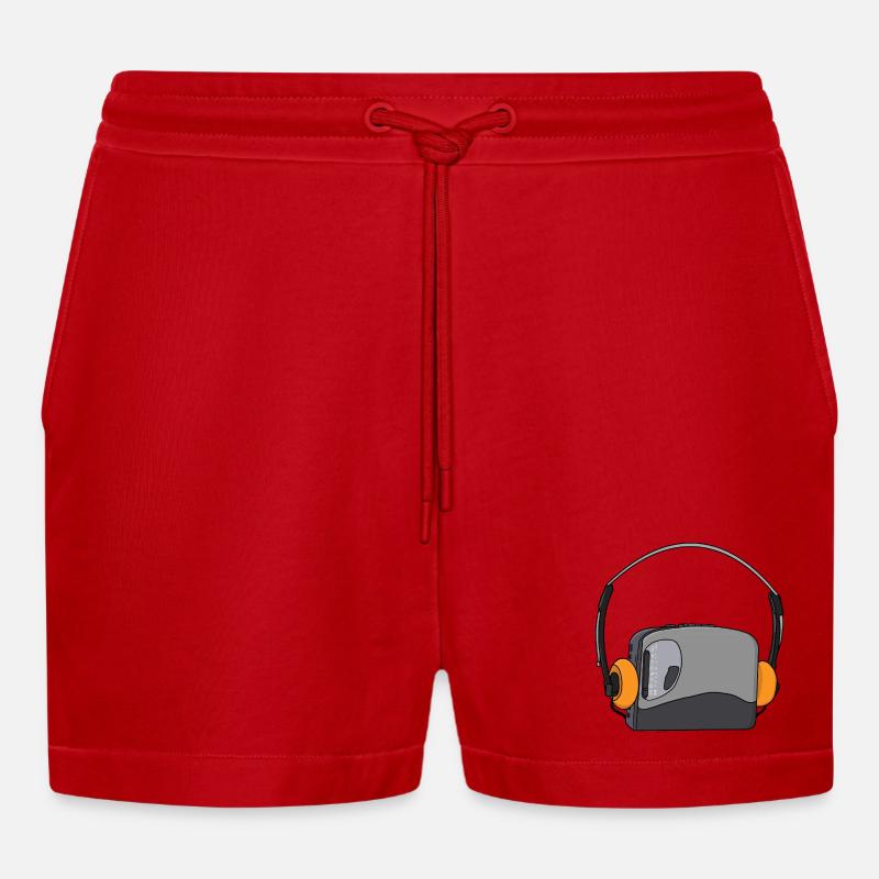 Cool Portable Cassette Audio Player - Organic Relaxed Cropped Shorts Made in EU - red