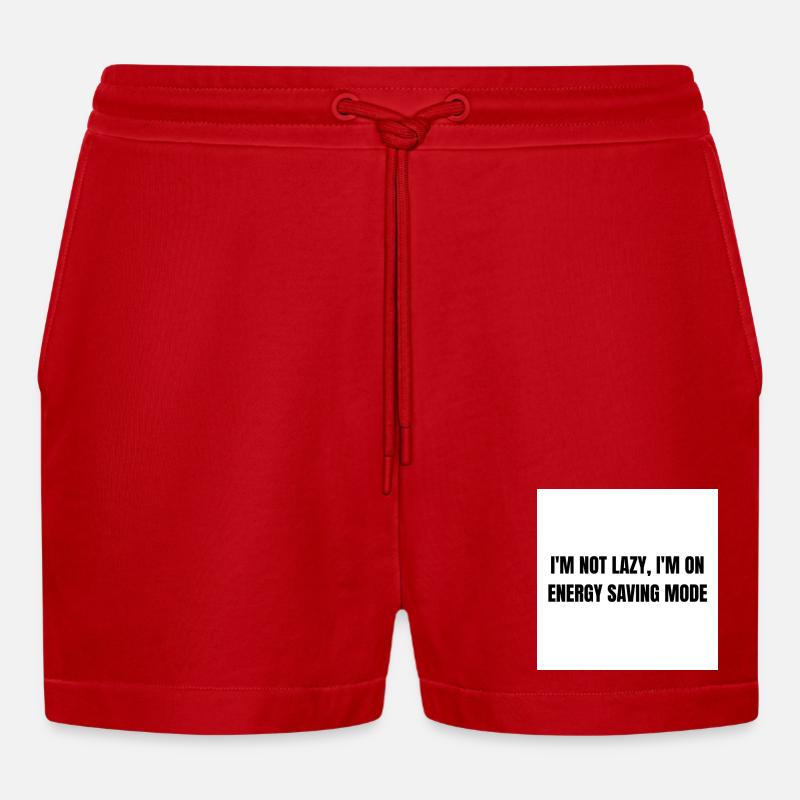 Energy-Saving Mode – Lazy Mode Activated - Organic Relaxed Cropped Shorts Made in EU - red