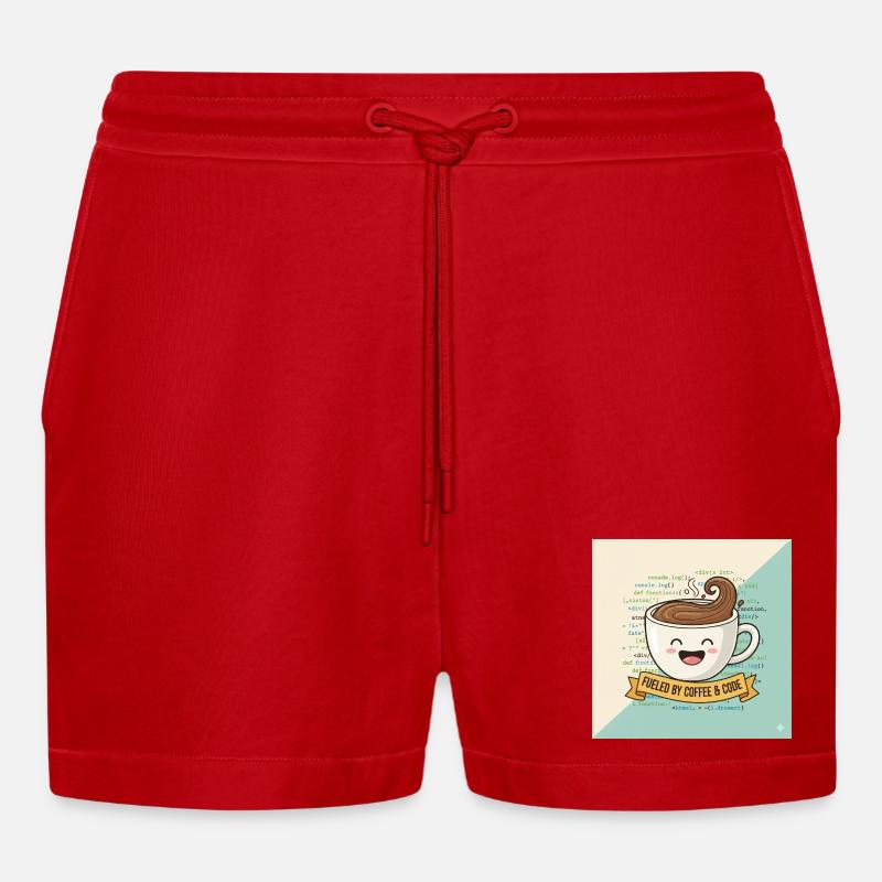 Happy Coffee Becher und Code - Organic Relaxed Cropped Shorts Made in EU - Rot