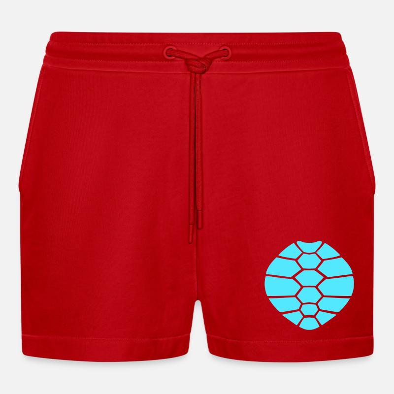 Turtle shell pattern turtle icon cool - Organic Relaxed Cropped Shorts Made in EU - red