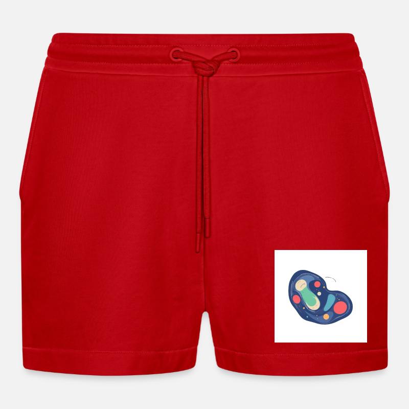 Abstract Cosmos Pattern in Blue - Organic Relaxed Cropped Shorts Made in EU - red