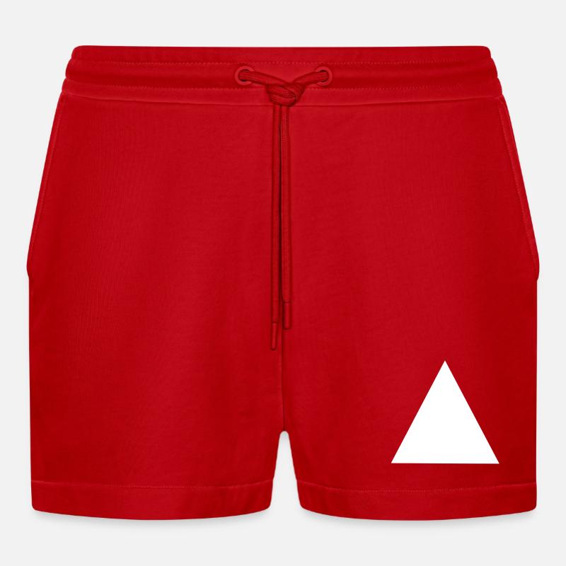 Abstract Geometric Triangle Composition - Organic Relaxed Cropped Shorts Made in EU - red
