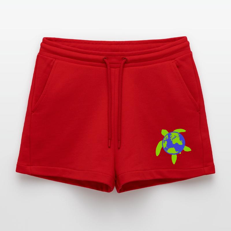 Turtle Earth Planet World Back Map Globe Organic Relaxed Cropped Shorts Made in EU