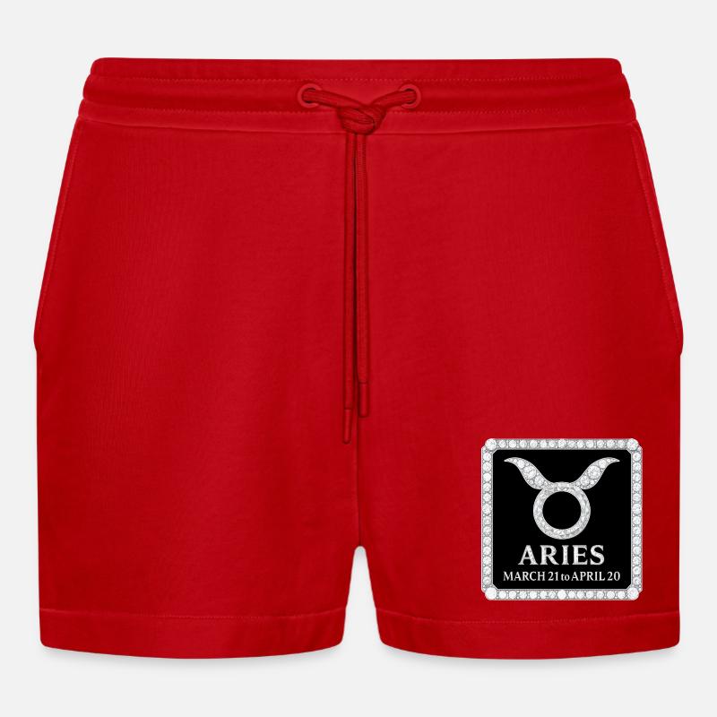 Sternzeichen Widder  - Organic Relaxed Cropped Shorts Made in EU - Rot