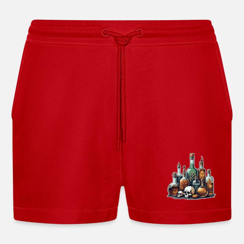 Alchemie Fläschchen Schädel Design - Organic Relaxed Cropped Shorts Made in EU - Rot