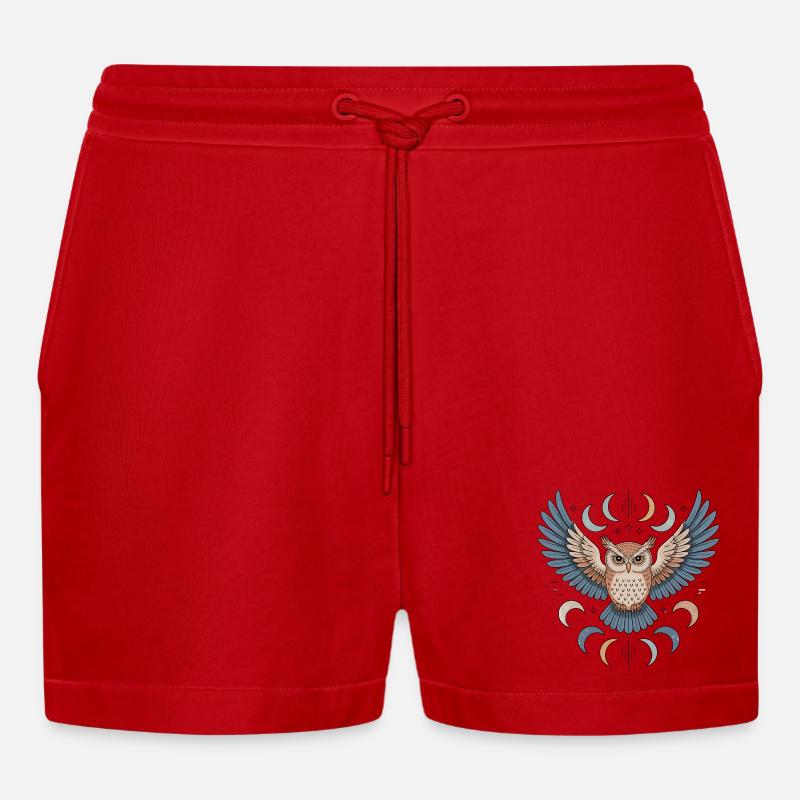 Boho Eule - Organic Relaxed Cropped Shorts Made in EU - Rot