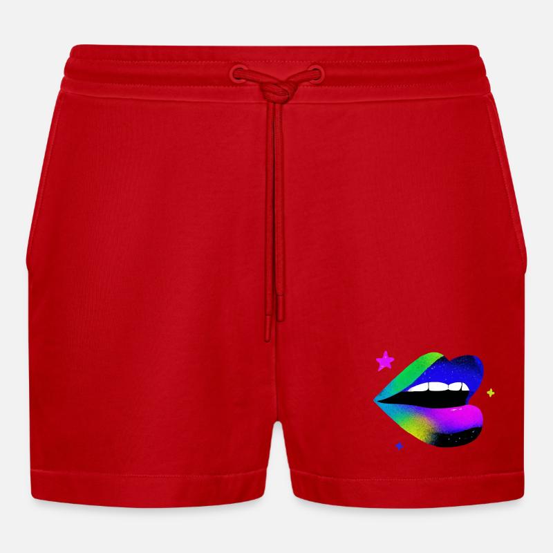 Regenbogen Lippe Graffiti Pop Art - Organic Relaxed Cropped Shorts Made in EU - Rot