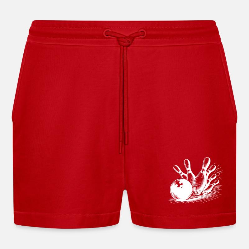 Dynamischer Bowlingkugel Wurf auf Pins - Organic Relaxed Cropped Shorts Made in EU - Rot