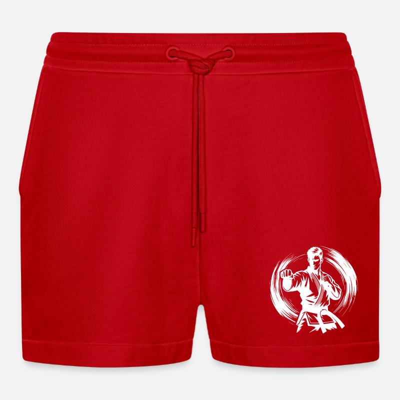 Dynamische Kampfpose Perfekte Karate Silhouette - Organic Relaxed Cropped Shorts Made in EU - Rot