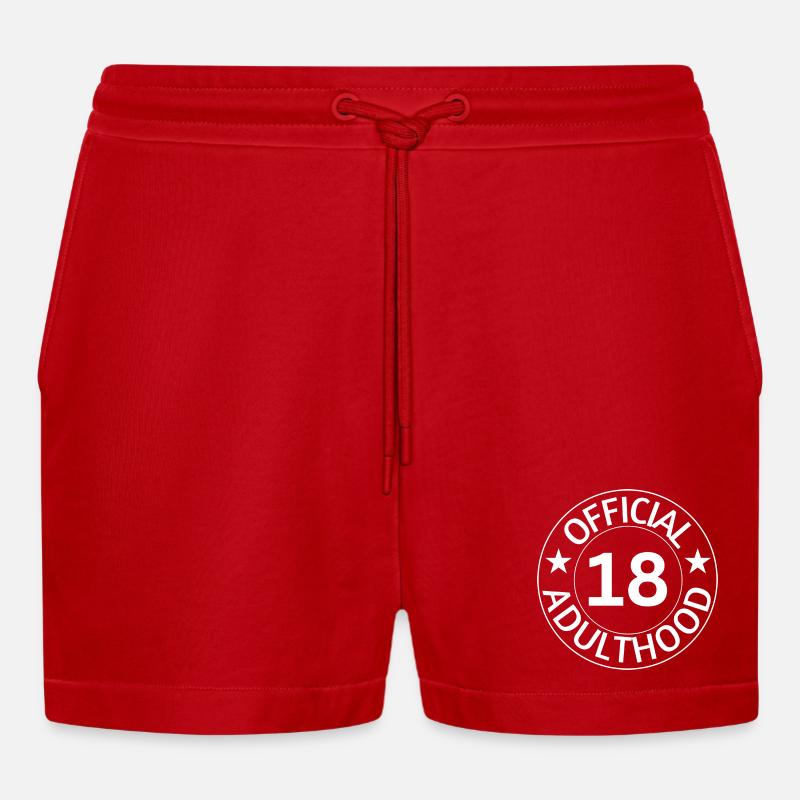 Official Adulthood 18 – Statement Design - Organic Relaxed Cropped Shorts Made in EU - red
