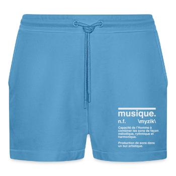 Music Definition Dictionary Style - Organic Relaxed Cropped Shorts Made in EU -  Sol Blue - Front