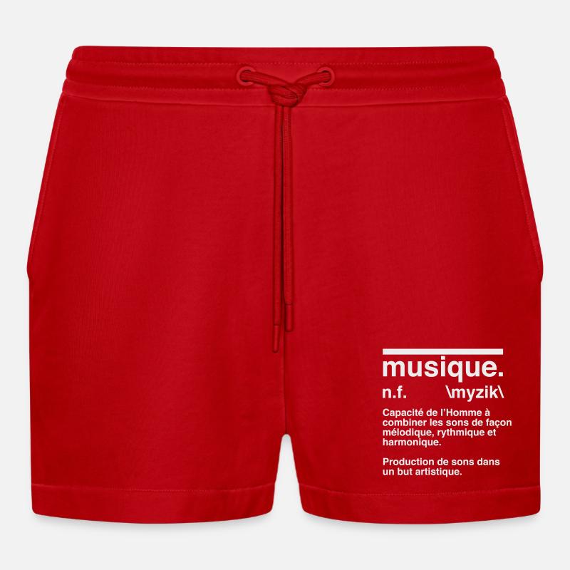 Music Definition Dictionary Style - Organic Relaxed Cropped Shorts Made in EU - red
