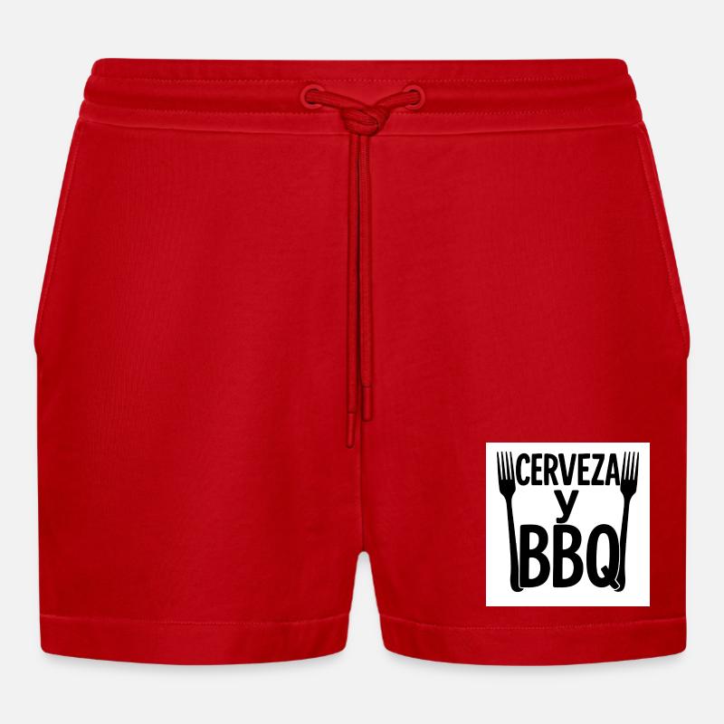 Digitales Design "Bier & BBQ" - Organic Relaxed Cropped Shorts Made in EU - Rot