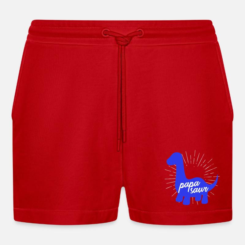 Papasaurier T-Rex Dinosaurier Vaterschaft Daddysaur - Organic Relaxed Cropped Shorts Made in EU - Rot