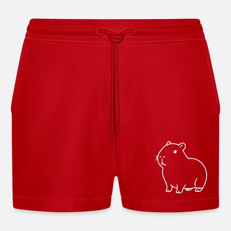 Capybara capybara white - Organic Relaxed Cropped Shorts Made in EU - red
