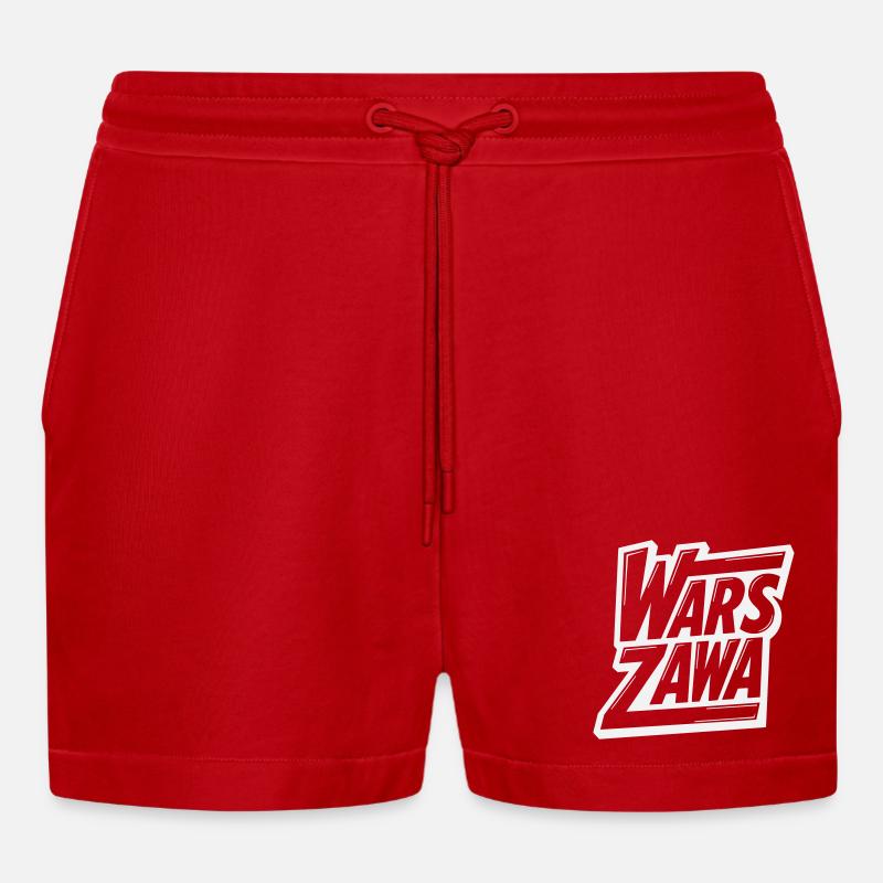 Varsovie, logo de Varsovie - Short bio décontracté court fabriqué en UE - rouge