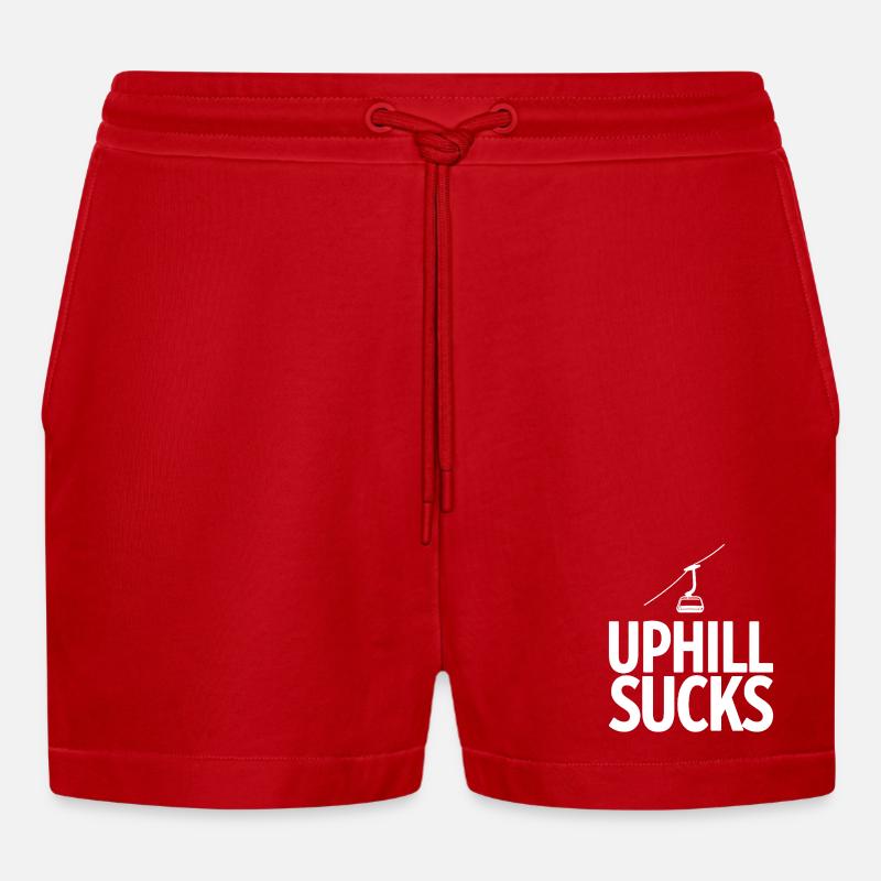 Uphill Sucks Sessellift Wintersport Statement - Organic Relaxed Cropped Shorts Made in EU - Rot