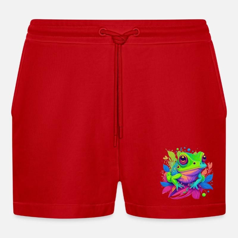 Regenbogenfrosch auf Blättern - Organic Relaxed Cropped Shorts Made in EU - Rot