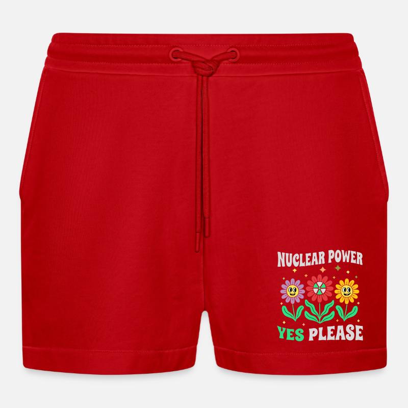Atomkraft Ja Bitte mit Blumen retro - Organic Relaxed Cropped Shorts Made in EU - Rot