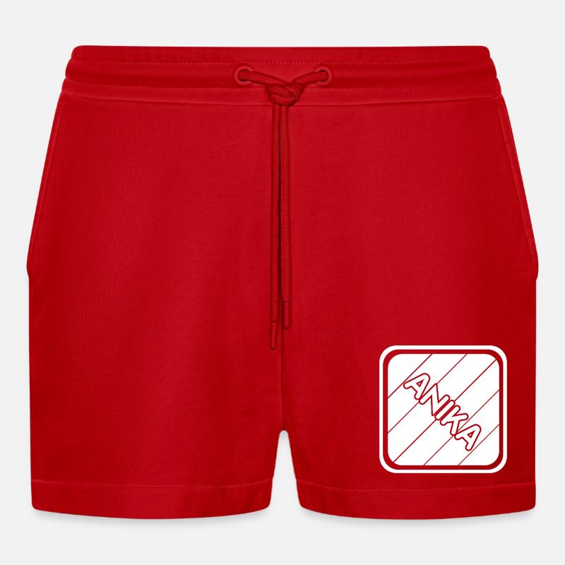 Anika as a first name - Organic Relaxed Cropped Shorts Made in EU - red