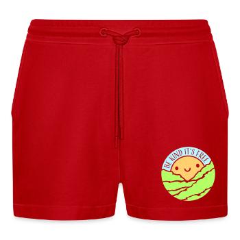 Be Kind It's Free Freundlichkeit Statement Spruch - Organic Relaxed Cropped Shorts Made in EU - Rot - Vorne