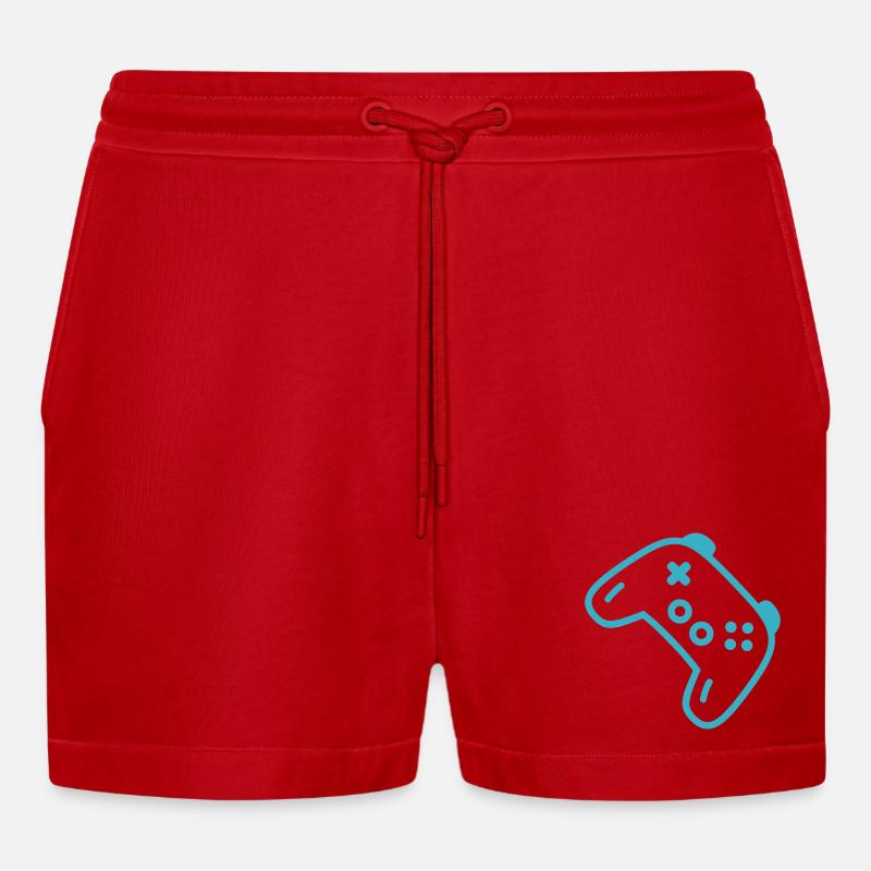 Turquoise controller silhouette - Organic Relaxed Cropped Shorts Made in EU - red