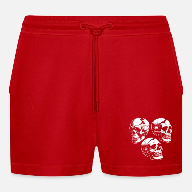 Three Skull Silhouettes - Organic Relaxed Cropped Shorts Made in EU - red