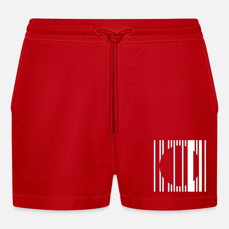 Vertical Stripe Circle - Organic Relaxed Cropped Shorts Made in EU - red