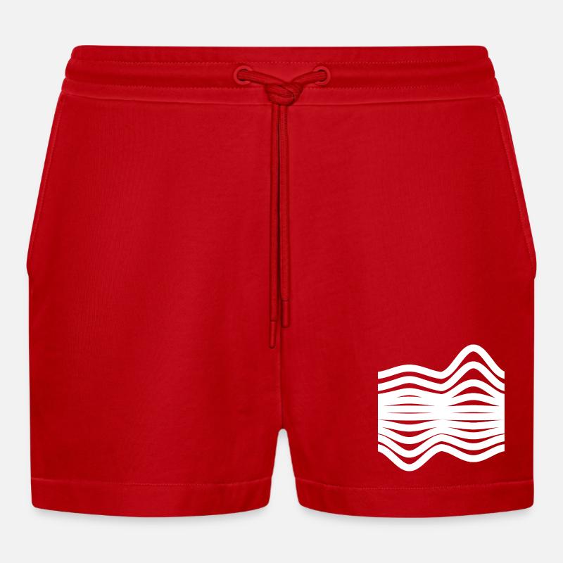 Waves Pattern - Organic Relaxed Cropped Shorts Made in EU - red