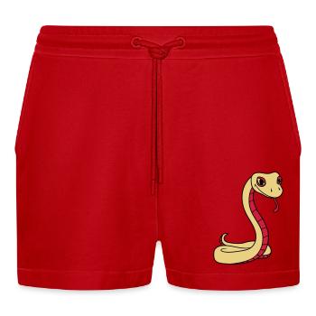 snake face head gecko lizard real reptile - Organic Relaxed Cropped Shorts Made in EU - red - Front
