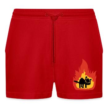 Burning hot cat - Organic Relaxed Cropped Shorts Made in EU - red - Front