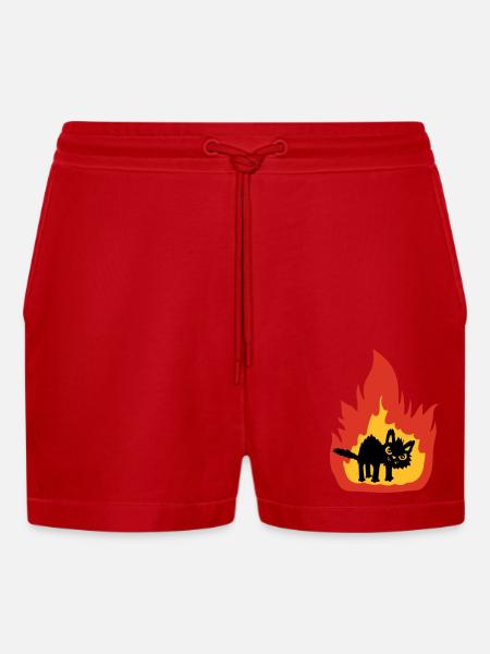 Burning hot cat - Organic Relaxed Cropped Shorts Made in EU - red